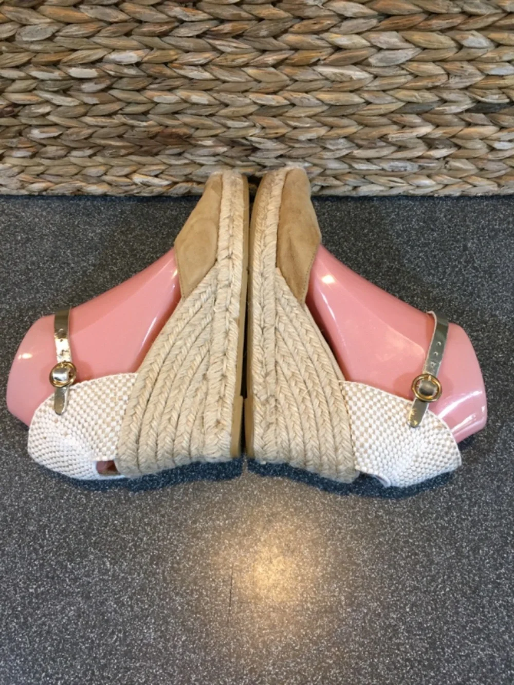Kanna Two-Tone Tan Espadrille Wedge Sandals